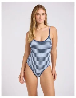 Seafolly Horizons Scoop Neck Tie Back One Piece in Marine