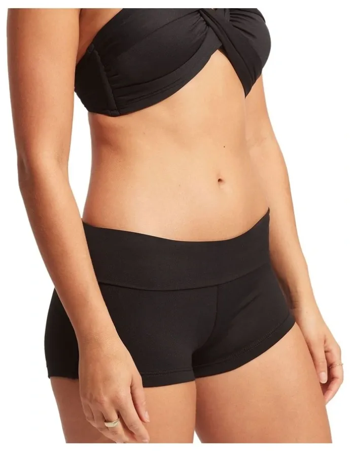 Seafolly Roll Top Boyleg Brief in Black