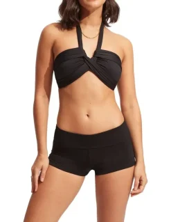 Seafolly Roll Top Boyleg Brief in Black