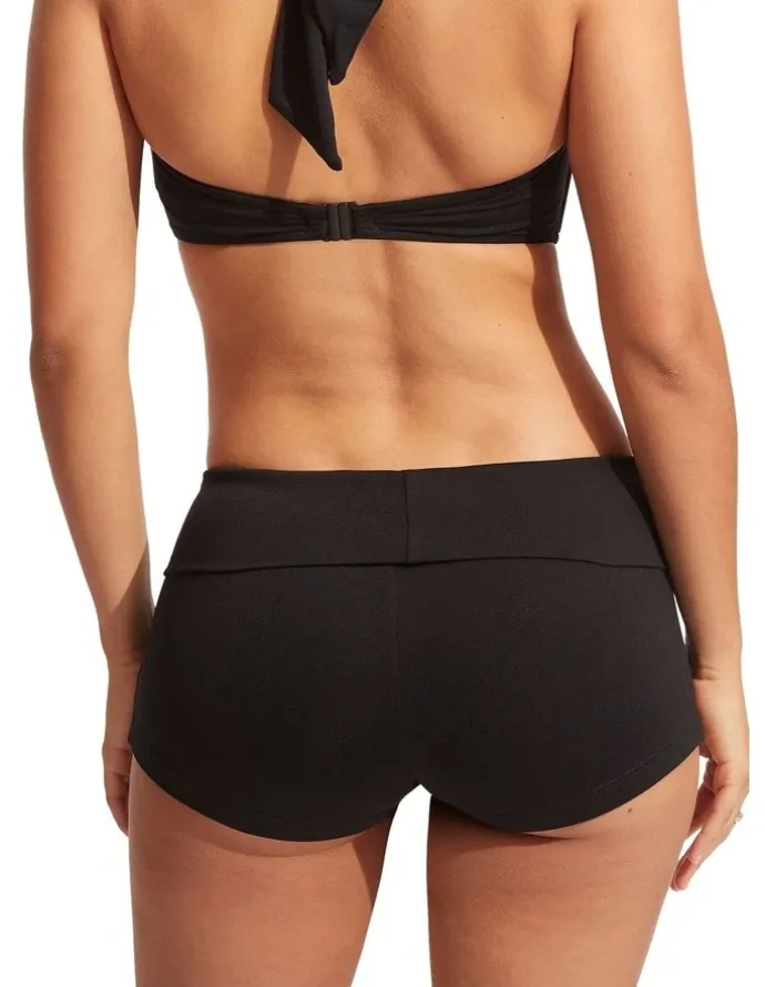 Seafolly Roll Top Boyleg Brief in Black