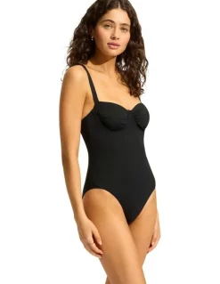 Seafolly Ruched Underwire One Piece in Black