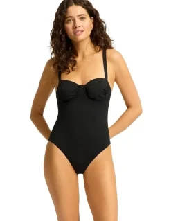 Seafolly Ruched Underwire One Piece in Black