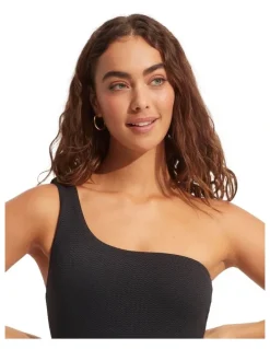 Seafolly Sea Dive One Shoulder One Piece in Black