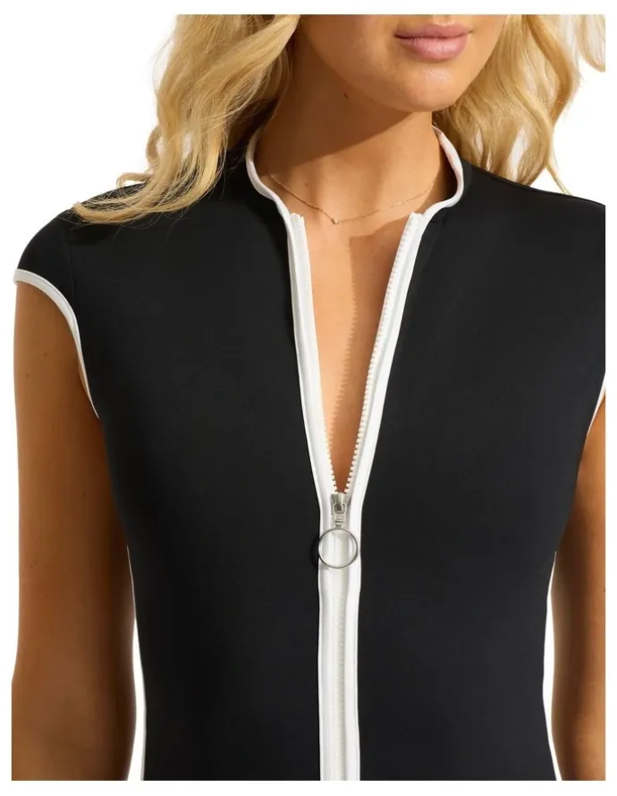 Seafolly Seafolly Collective Cap Sleeve Zip Front One Piece - Black