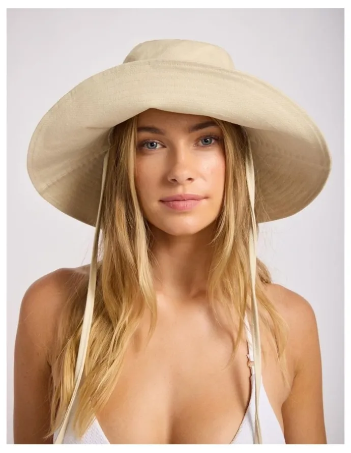 Seafolly ShadyLady Tie Up Bucket Hat in Ecru