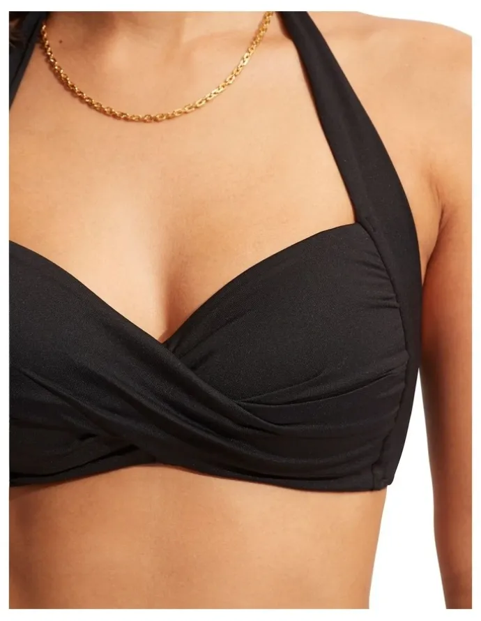 Seafolly Twist Soft Cup Halter Bikini Top in Black