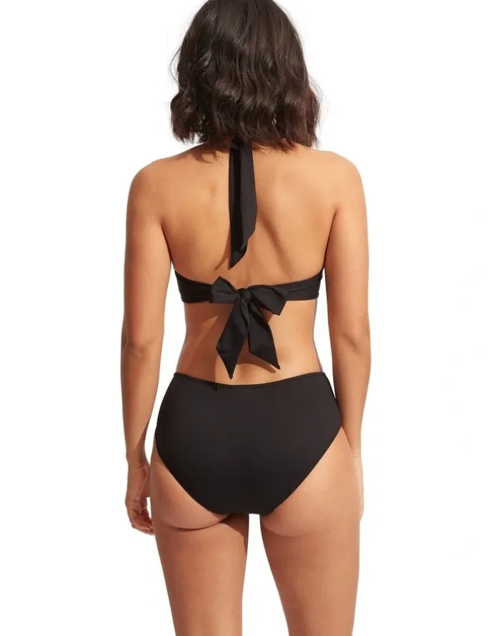 Seafolly Twist Soft Cup Halter Bikini Top in Black