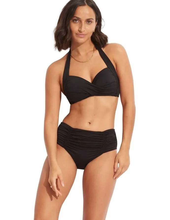 Seafolly Twist Soft Cup Halter Bikini Top in Black