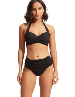 Seafolly Twist Soft Cup Halter Bikini Top in Black