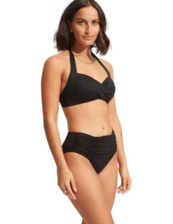 Seafolly Twist Soft Cup Halter Bikini Top in Black