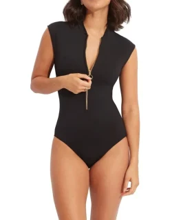 Seafolly Zip Front One Piece Swimsuit in Black