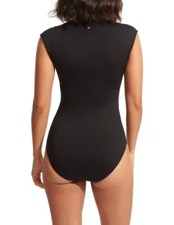 Seafolly Zip Front One Piece Swimsuit in Black