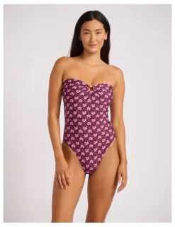 Seafolly Batik Bloom Bandeau One Piece in Dark Burgundy