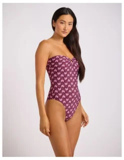 Seafolly Batik Bloom Bandeau One Piece in Dark Burgundy