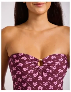 Seafolly Batik Bloom Bandeau One Piece in Dark Burgundy