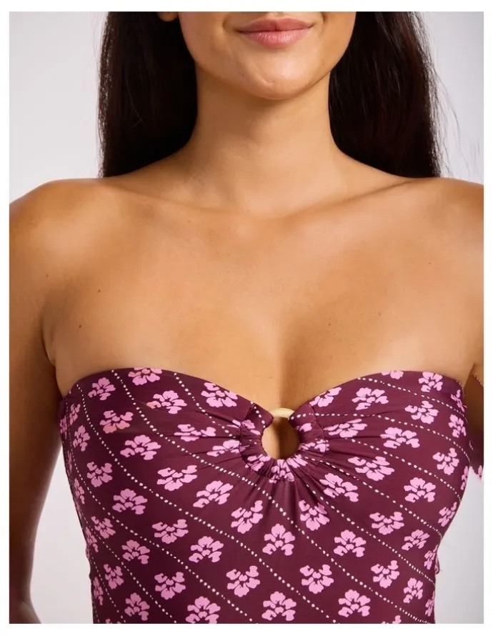 Seafolly Batik Bloom Bandeau One Piece in Dark Burgundy