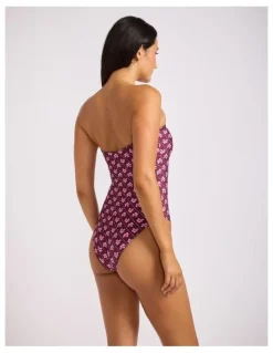 Seafolly Batik Bloom Bandeau One Piece in Dark Burgundy