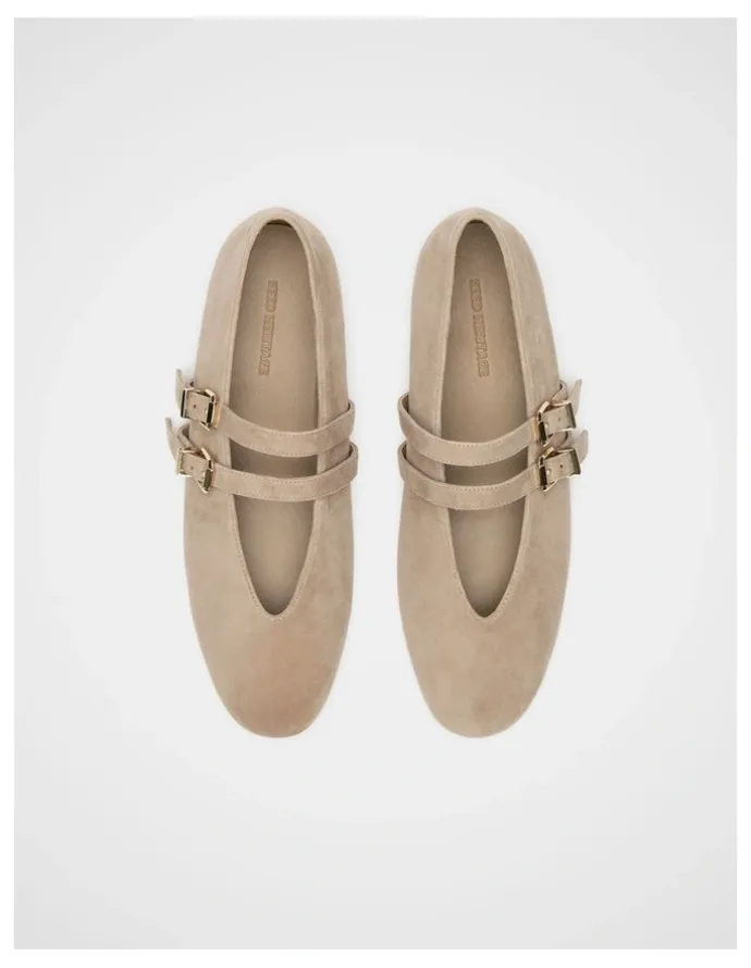 Seed Heritage Astor Double Strap Ballet Flat in Cashew Suede