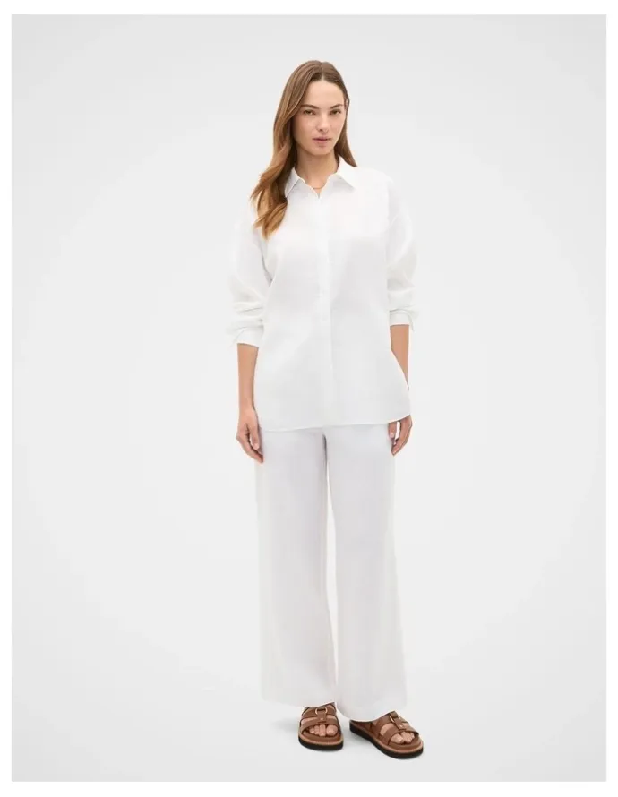 Seed Heritage Core Linen Waisted Pant in Whisper White