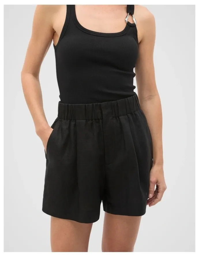 Seed Heritage Core Linen Gathered Palazzo Short in Black