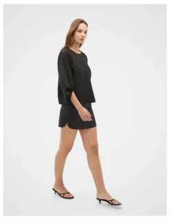 Seed Heritage Core Linen Curve Hem Mini Skirt
