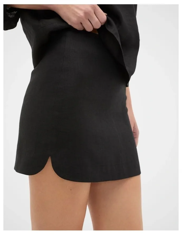 Seed Heritage Core Linen Curve Hem Mini Skirt