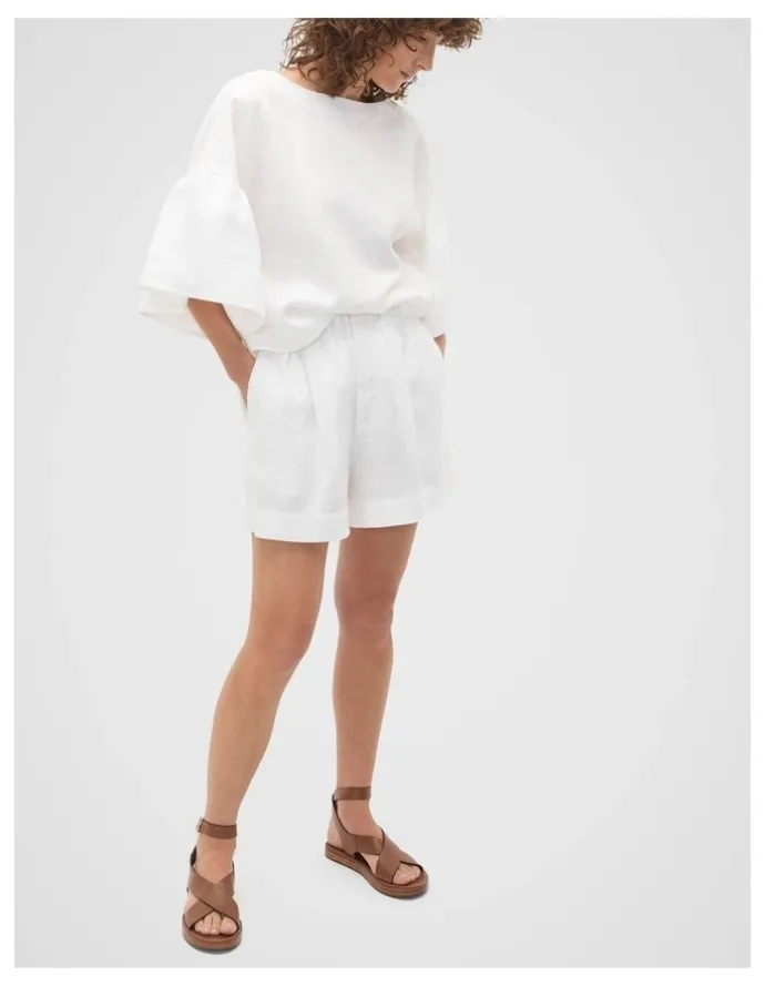 Seed Heritage Core Linen Gathered Palazzo Short in Whisper White