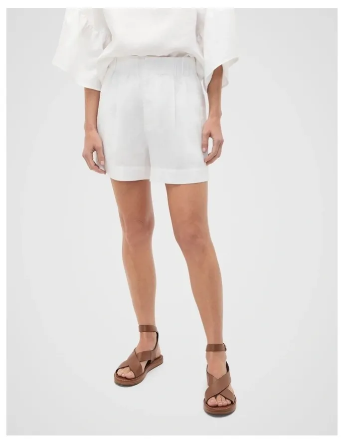 Seed Heritage Core Linen Gathered Palazzo Short in Whisper White