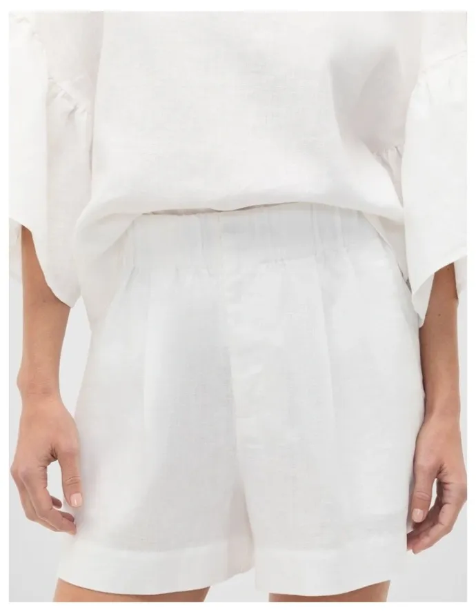Seed Heritage Core Linen Gathered Palazzo Short in Whisper White
