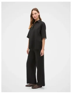Seed Heritage Core Linen Waisted Pant in Black