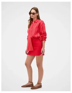 Seed Heritage Core Linen Curve Hem Mini Skirt