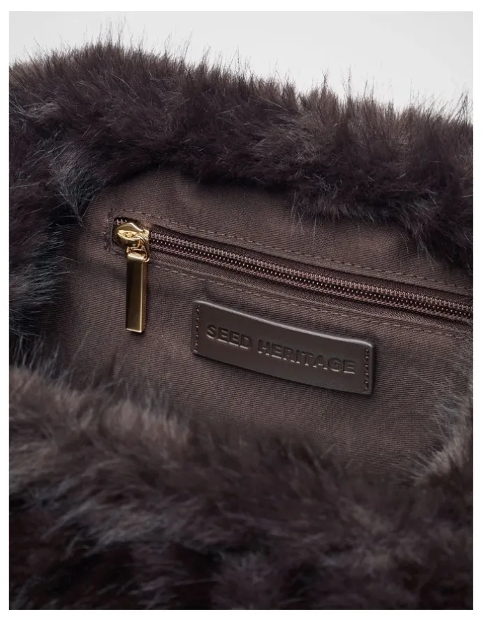 Seed Heritage Fur Clutch in Coffee Bean