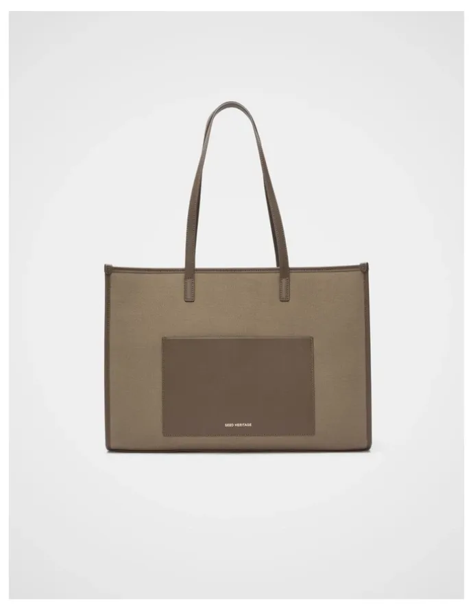 Seed Heritage Leather Detail Carry All Tote in Cocoa
