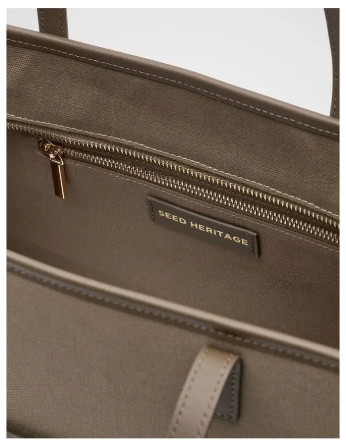 Seed Heritage Leather Detail Carry All Tote in Cocoa