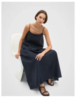 Seed Heritage Linen Voluminous Skirt in Twilight Blue