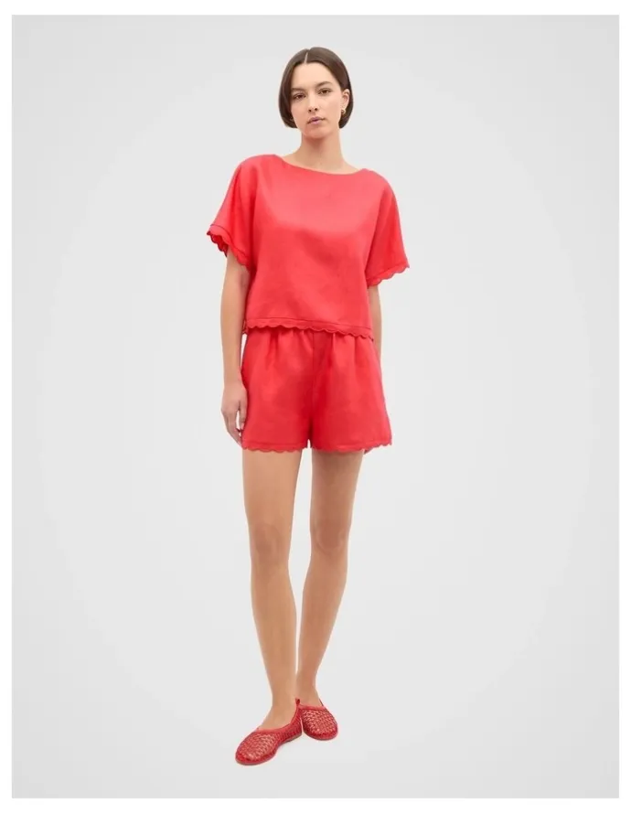 Seed Heritage Linen Wave Scallop Short in Red