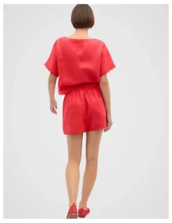 Seed Heritage Linen Wave Scallop Short in Red