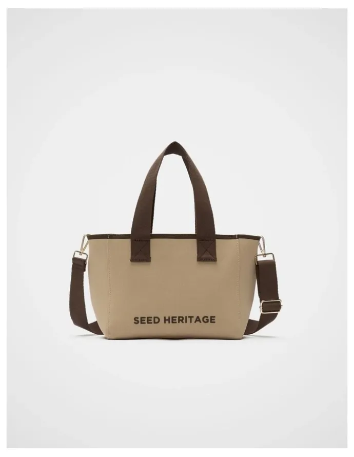 Seed Heritage Logo Knit Mini Tote in Sandstone