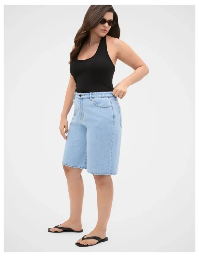 Seed Heritage Longline Jean Short in Glacial Blue Wash