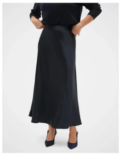 Seed Heritage Satin Midi Skirt in Twilight Blue