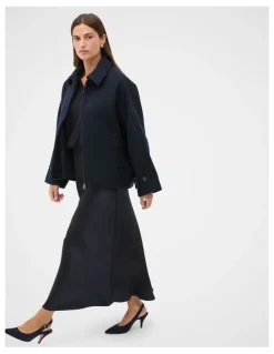 Seed Heritage Satin Midi Skirt in Twilight Blue
