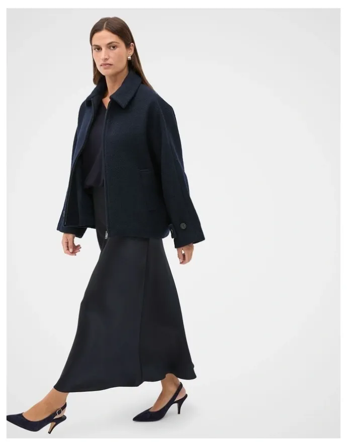Seed Heritage Satin Midi Skirt in Twilight Blue