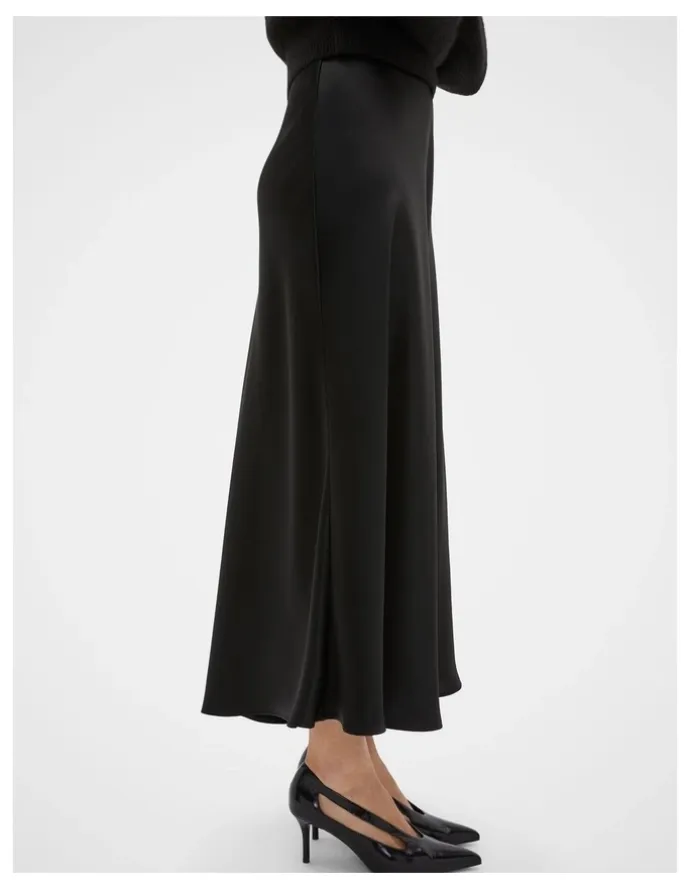 Seed Heritage Satin Midi Skirt in Black