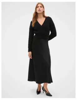 Seed Heritage Satin Midi Skirt in Black