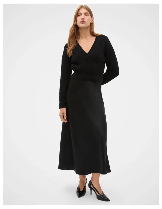 Seed Heritage Satin Midi Skirt in Black