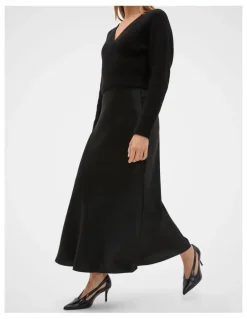 Seed Heritage Satin Midi Skirt in Black