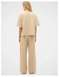 Seed Heritage Stripe Shirt and Pant PJ Set in Cashew Cream