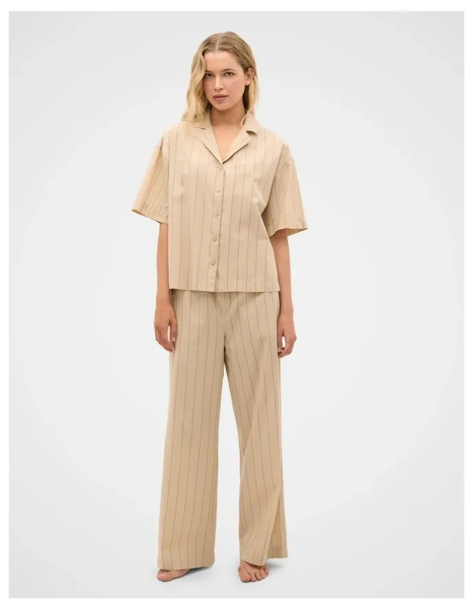 Seed Heritage Stripe Shirt and Pant PJ Set in Cashew Cream