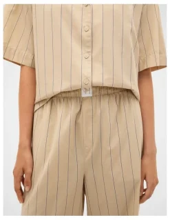 Seed Heritage Stripe Shirt and Pant PJ Set in Cashew Cream