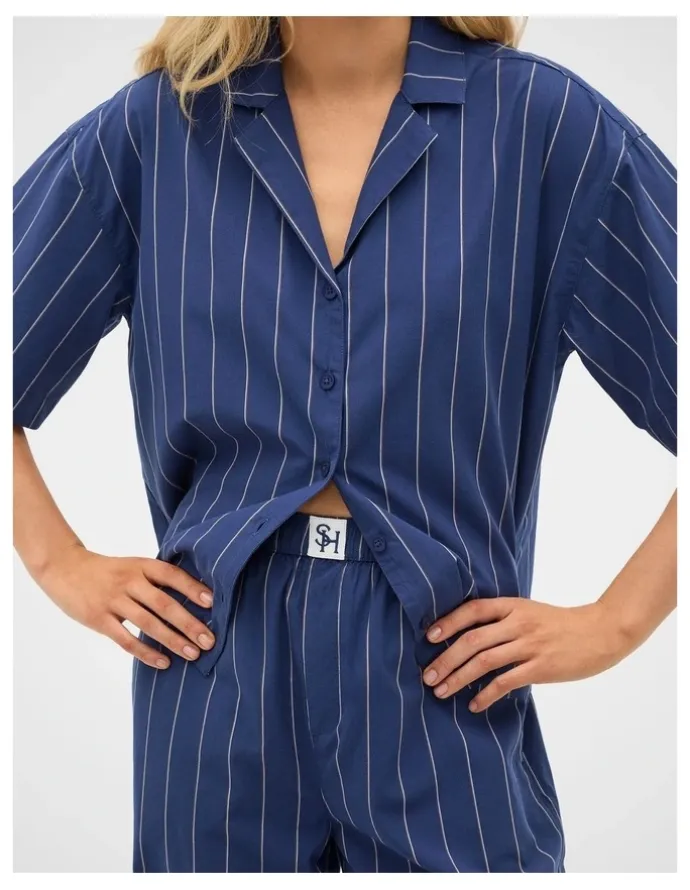 Seed Heritage Stripe Shirt and Pant PJ Set in Royal Blue
